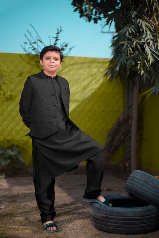 Stylish Garments Kids 3 Piece Shalwar Kameez Waistcoat Suit